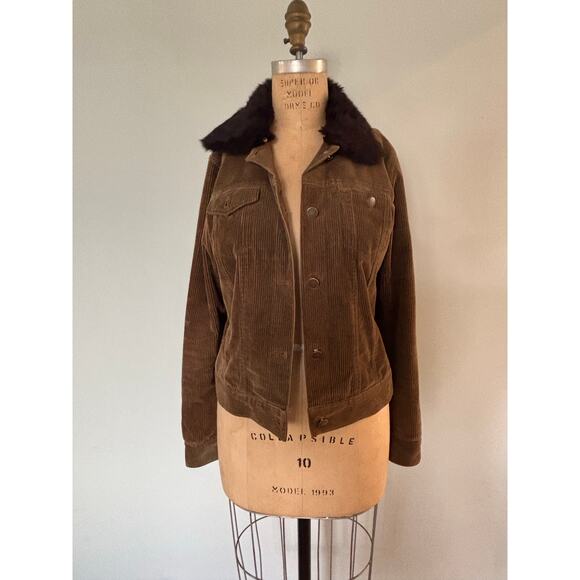 Theory Gilmore Girls Style Brown Corduroy Removable Fur Collar Jacket Size M - Picture 1 of 3